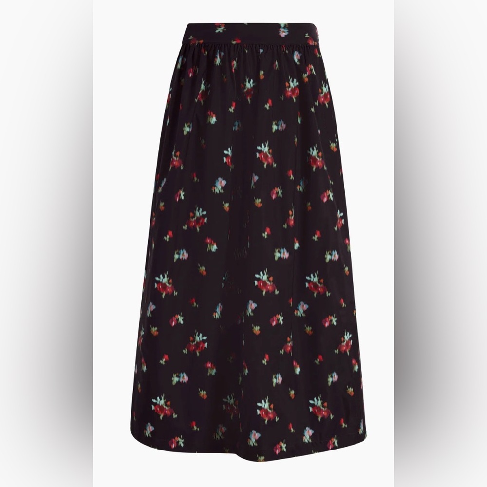 Hillhouse Home Krista Skirt in Black Ikat Floral Taffeta XS